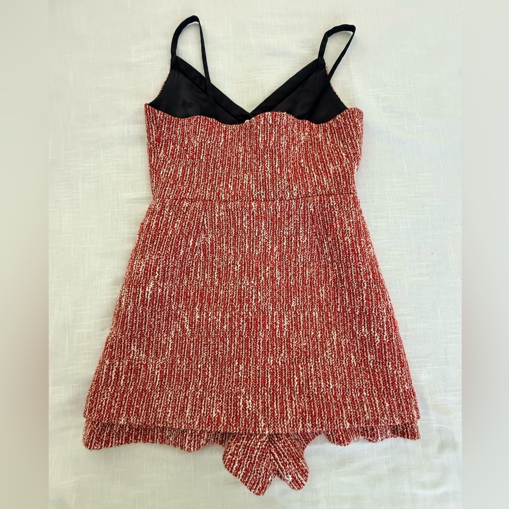 MAJE Tweed V-Neck Red White Black Trim Romper Dress Size 2 - Picture 3 of 9